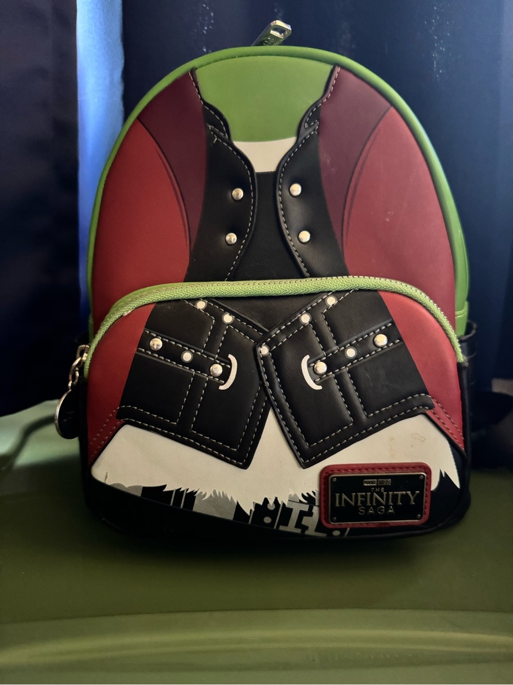 INFINITY Gamora Green and Red Mini Backpack with Black Accent Hardware